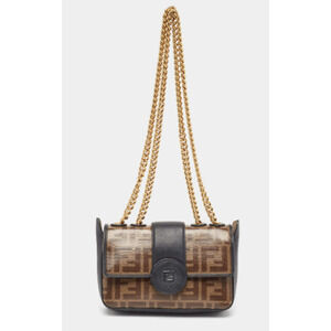 Fendi Black/Mogano Zucca FF Coated Canvas Flap Mini Shoulder Bag w/ Chain Strap